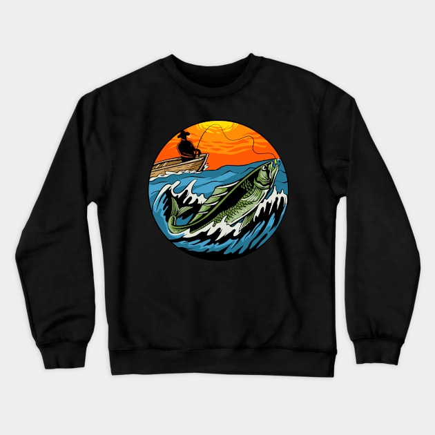 sunset fishing Crewneck Sweatshirt by PlasticGhost